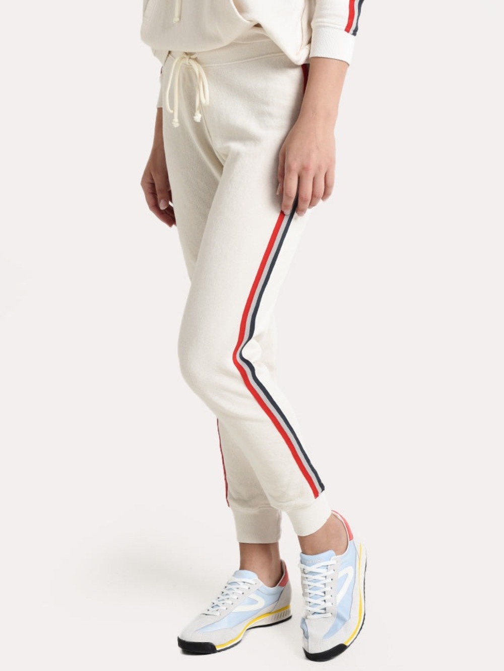 Velvet by Graham & Spencer Xia Stripe Trim Terry Jogger Pants in Cream
